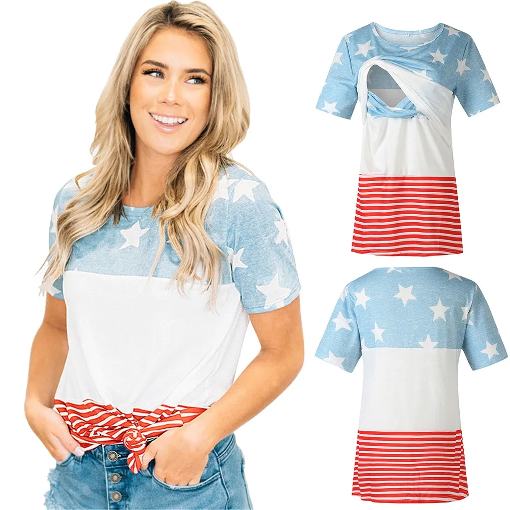 Женский топ для беременных с коротким рукавом, полосатые топы для кормящих, футболка для кормящих женщин, рубашки для беременных, блузка Allaitement
