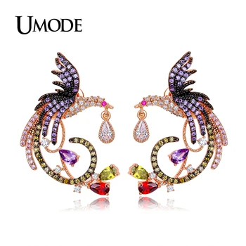 

UMODE Fashion Unique Design Luxury Vintage Rose Gold Color Phoenix Stud Earrings for Women Micro Pave CZ Jewelry Brincos AUE0194