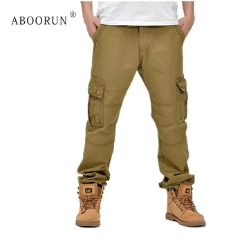 

ABOORUN Classic Mens Cargo Jeans Military Multi Pockets Tactical Pants Pure Cotton Long Trousers for Male P5025
