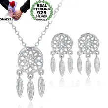 OMHXZJ Личность модные ботинки из органической кожи для девушек и женщин Серебряный перо 925 пробы серебряные серьги-гвоздики в виде+ Цепочки и ожерелья ювелирных изделий набор SE06