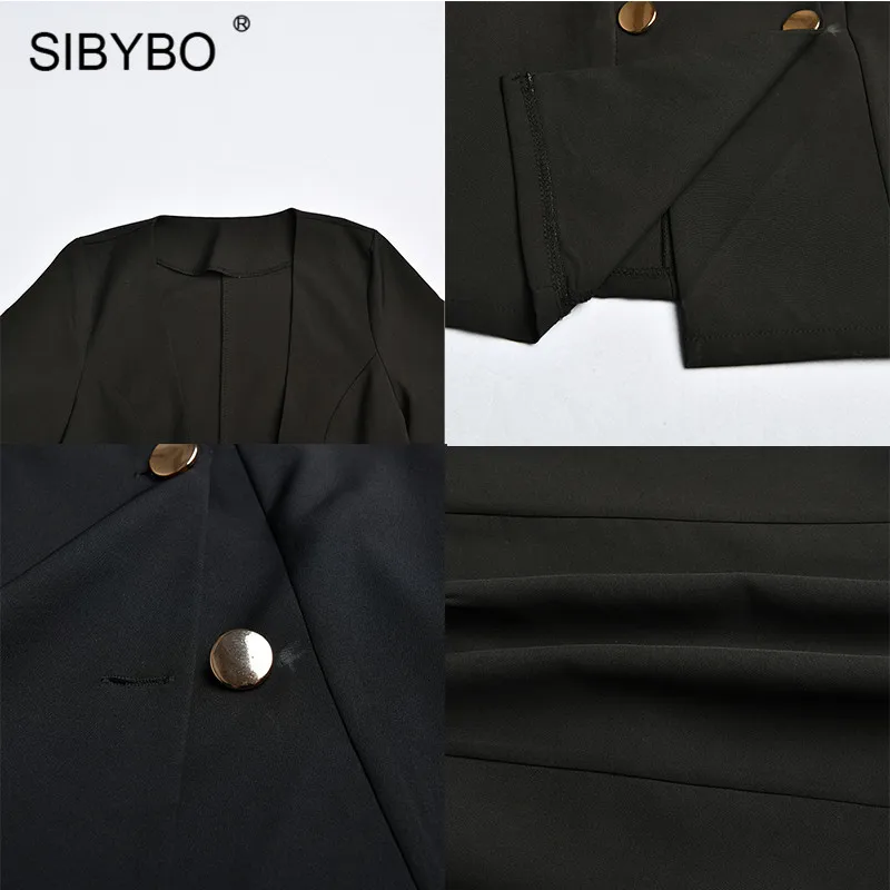 Женское двубортное платье Sibybo черное повседневное офисное с коротким рукавом и u