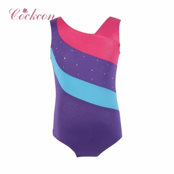 

COCKCON Ballet Gymnastics Leotards Red Blue Purple Patchwork Toddler Girls Ballet Costumes Acrobatics Girls Dance wear 2018
