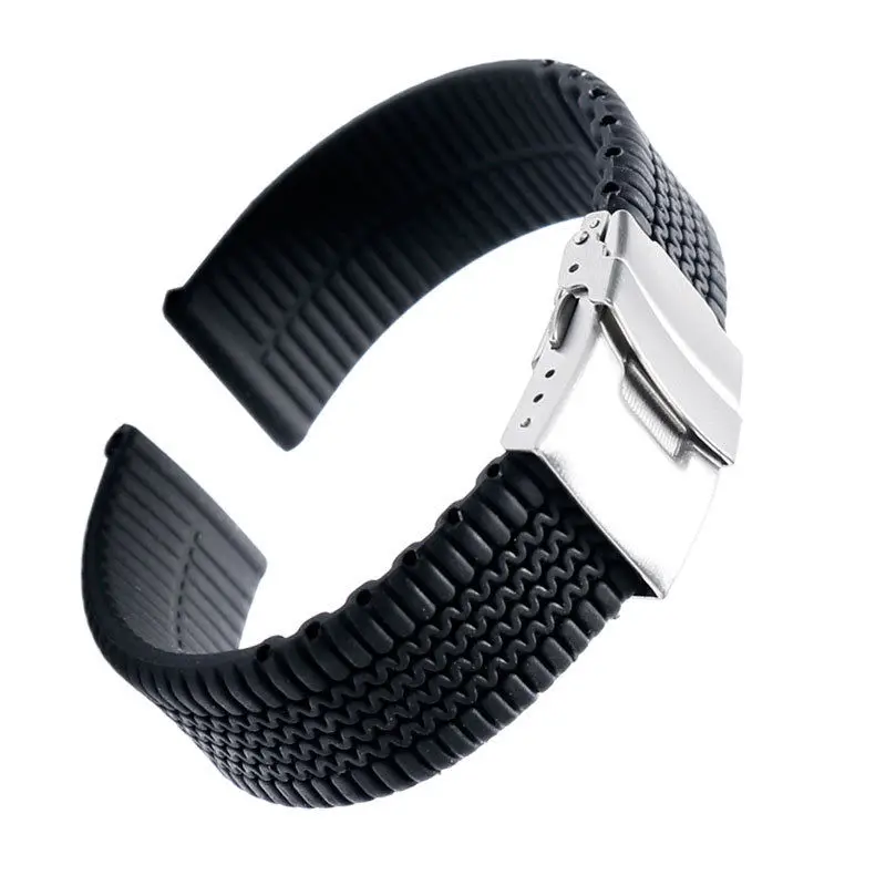 Shellhard 3Styles Sports Watch Band Waterproof Plastic Watch Band 20mm 22mm 24mm Black Watch Strap Deployment Buckle Bracelet