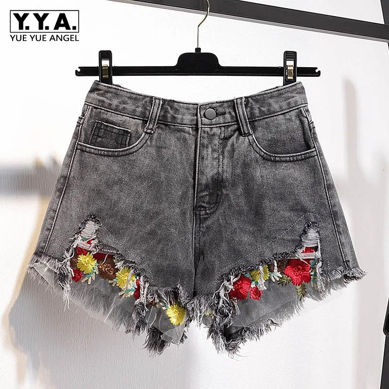 

New Brand Women Shorts Black Cow Boy Female Shorts Printing Leather Shorts Loose Female Embroidery Tassel Short Plus Size S-5XL