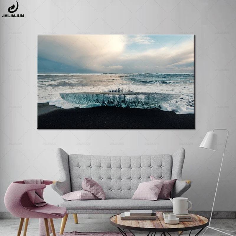 Beautiful Light In Glacier Black Volcano Black Beach Wall Art Poster