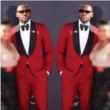(Jacket+Bow+Pants)Red Men Suits With Black Bowtie Wedding Groom Tuxedos Men Suits Custom Made Formal Suit For Wedding Bestmen custom made men suits fashion groom suits tuxedos black lapel single breasted men wedding suits tuxedos groomsman suits jacket
