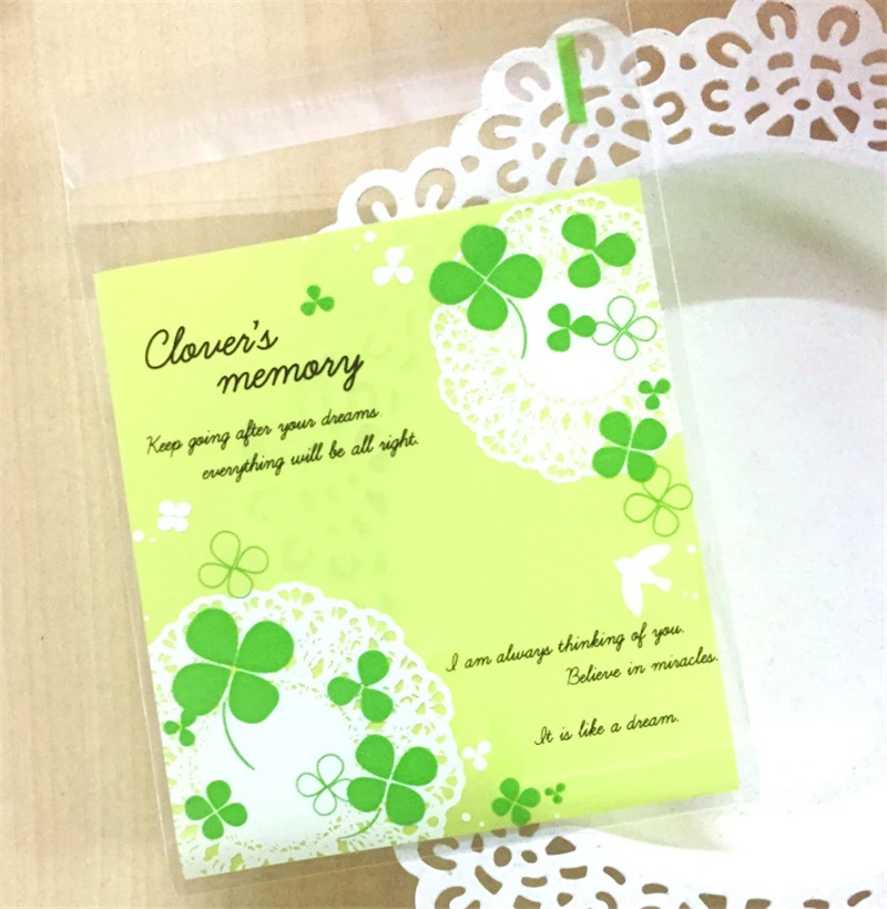 100 шт пластиковые пакеты для печенья еды опт хлеба в подарок Зеленый лист