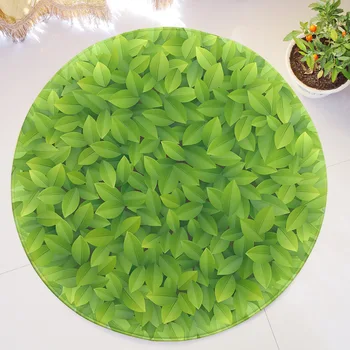 

Green Leaf Round Carpet Living Room Decoration Floor Mat Tea Table Mat Soft Yoga Mat Non-slip Absorbent Bathroom Rug