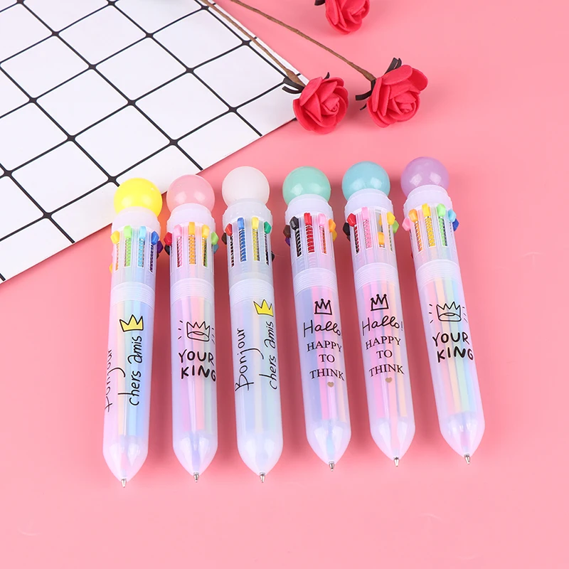 

1 Pc Candy Color Ball Ballpoint Pen 10 In 1 Multi-color Marker Pen Press Ball 0.3mm Office & School Pen Supply