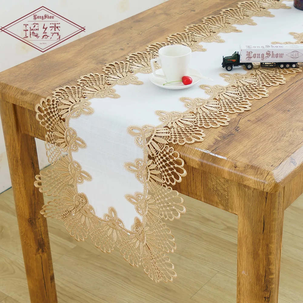 

Luxury Pastoral Lace Linen Solid Color Table Flag Dinning Coffee Table TV Cabinet Decorative Tablecloth Cover Towel Table Runner