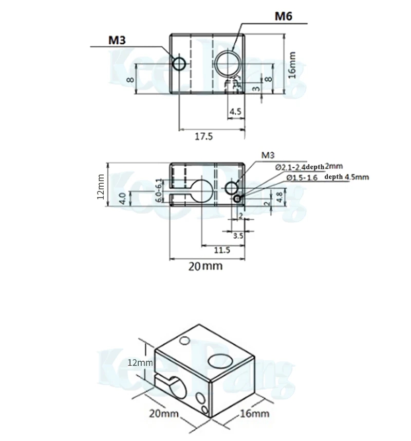 Алюминий V6 тепла блок для V5 V6 j-глава экструдер HotEnd 3D принтеры Запчасти нагреватель Горячий Конец Отопление аксессуары 20*16*12 мм часть 1