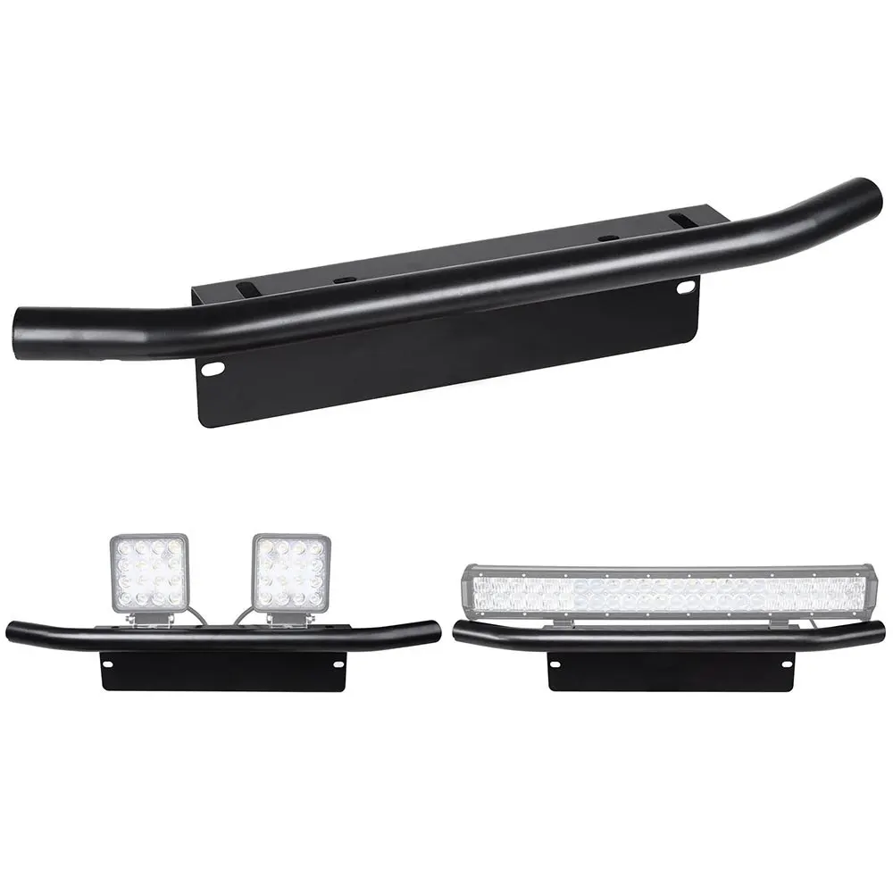 Black Aluminum 23inch universal Bull Bar Type Front Bumper for Working Light License Plate Mount Bracket Holder Offroad Light Bar Car SUV Front Bumper License Plate Mount Bar LED Work Light Light Bar Bracket (9)