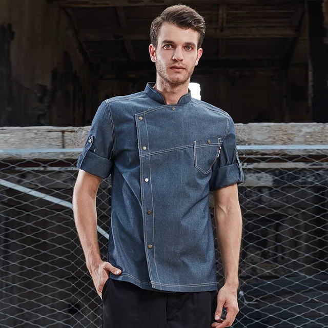 2019 Denim Fabric Chef Jacket Wholesale Bakery chef clothes chef coat