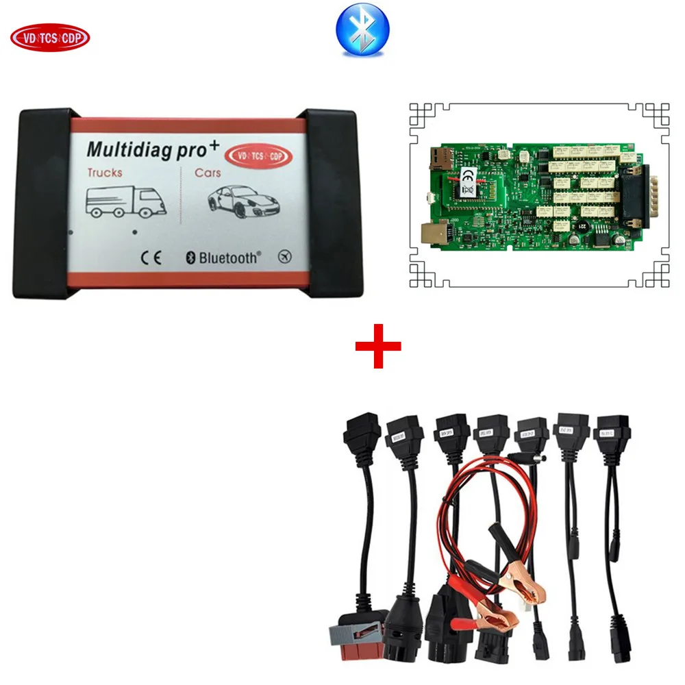 

DHL free A+ Single pcb with ne c New relay multidiag pro plus Bluetooth multidiag pro+plus + 8pcs full set cable for car