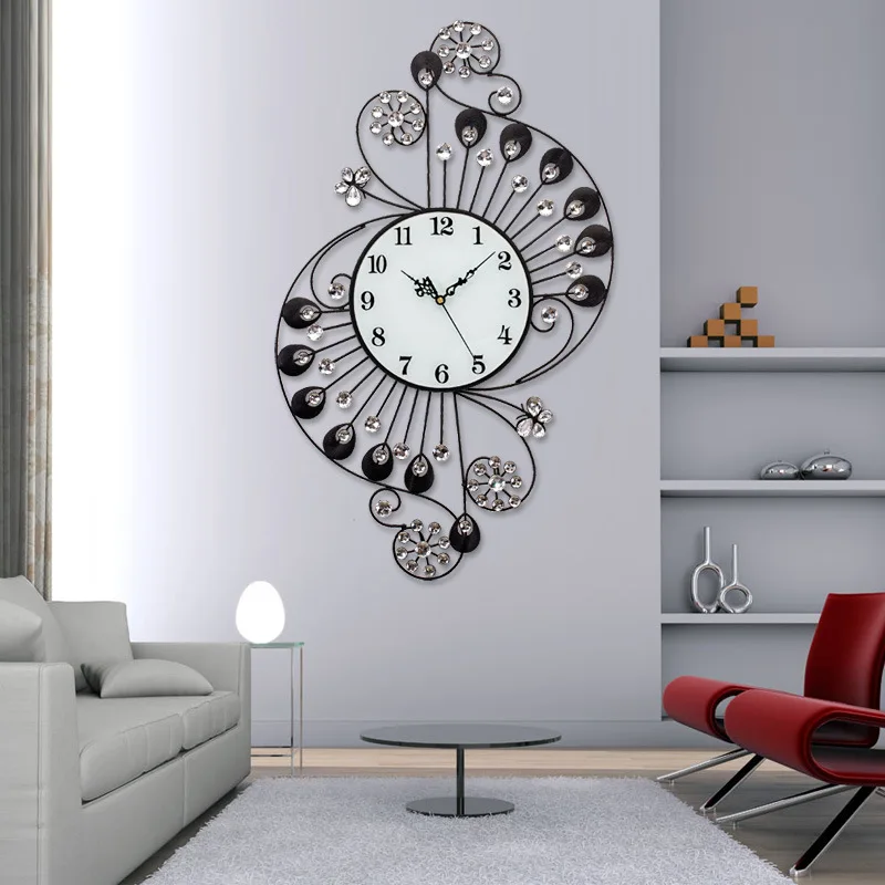 

European Creative Simple Fashion Crystal Wall Clock Wall Modern Home Living Room Bedroom Mute Clock Decorative Quartz Clock