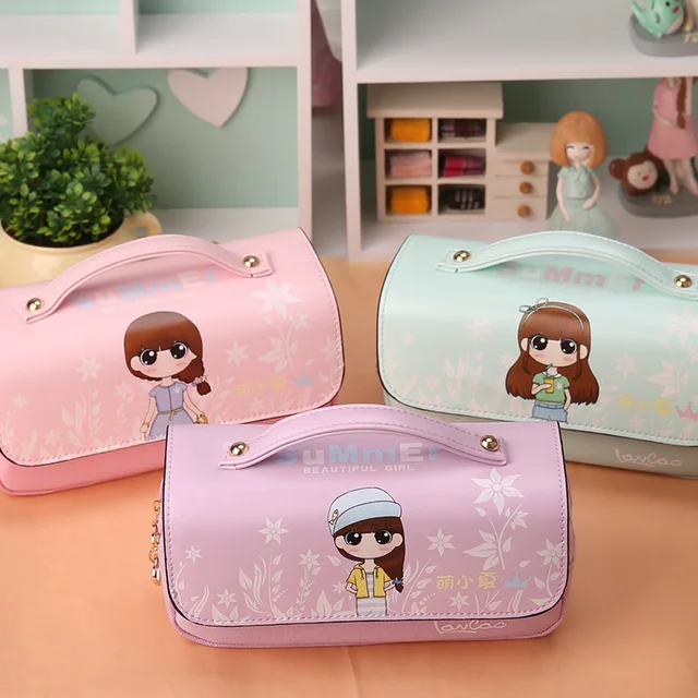 Vente chaude Belle Fille Bureau Portable Crayon Cas PU Coréenne Papeterie Accessoires Fleur De L\u0027