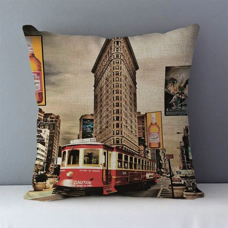 Retro Nostalgic couch cushion home decorative pillows London Paris scenic printed square 45x45cm pillowcase seat back cushions