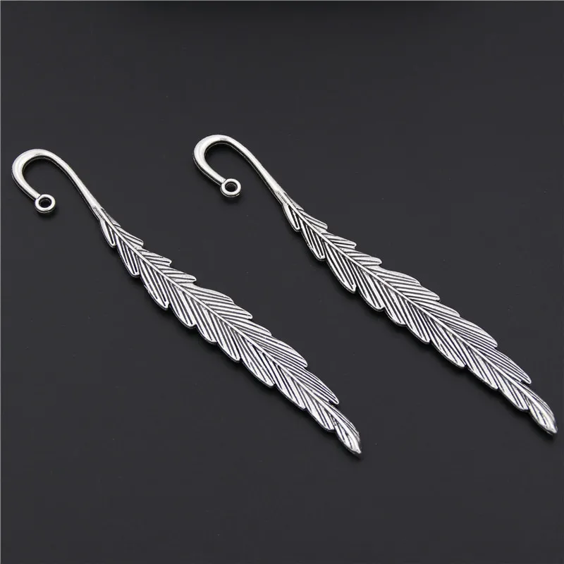 

3pcs Antique Silver Double Sided Feather Bookmark Decor Zinc Alloy Pendant Hooks For Diy A2522