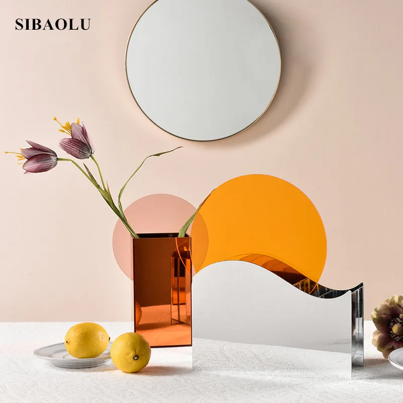 

Simple Modern Sunrise and Sunset Acrylic Vase Transparent Geometric Decoration Flower vase Home Creative Art Decor Acrylic Vase