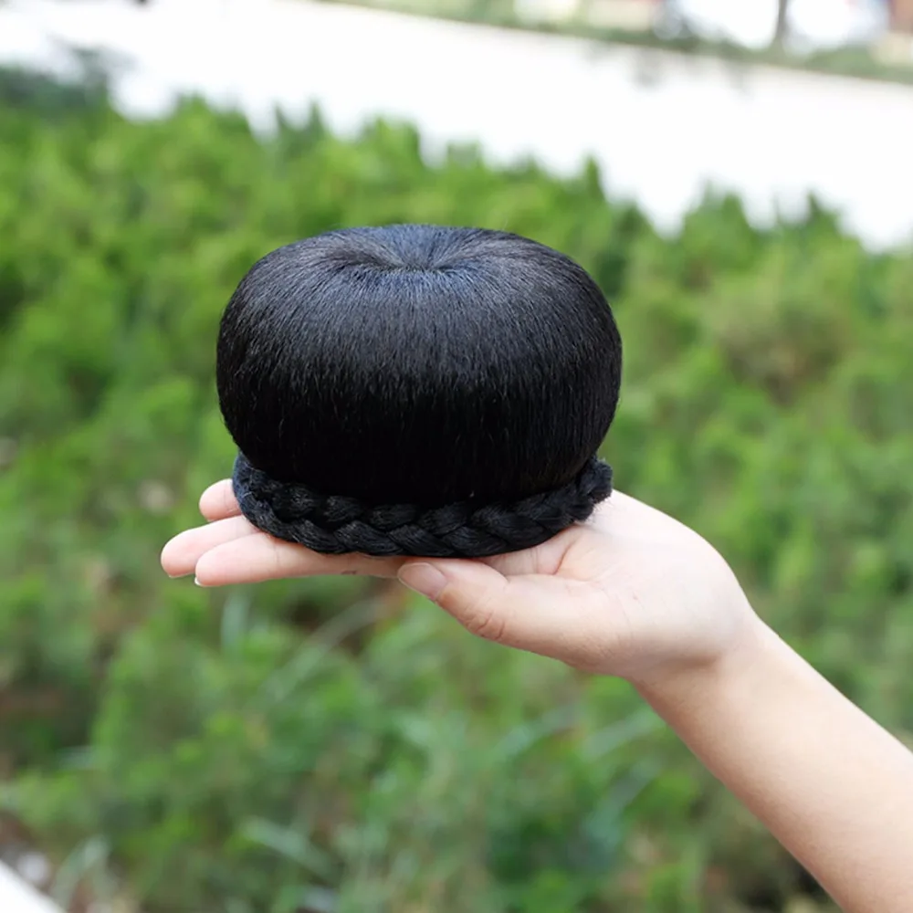 Термостойкие волокна черного цвета женские плетеные шиньон синтетические волосы булочки для европейских и американских AOSIWIG