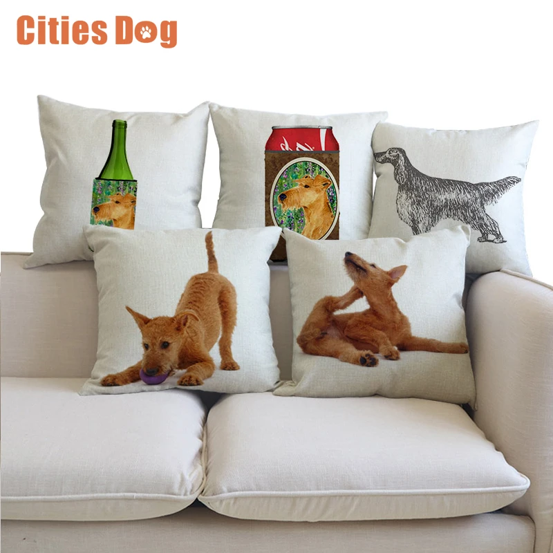 

linen Pillow Cushion cover Animal dog Irish Terrier Decorative Pillows case Cushions sofa cojines coussin Office car almofada