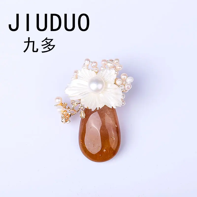 

JIUDUO Popular Scarf Buckle Pearl Lily Dance Brooch Rose Gold For Women
