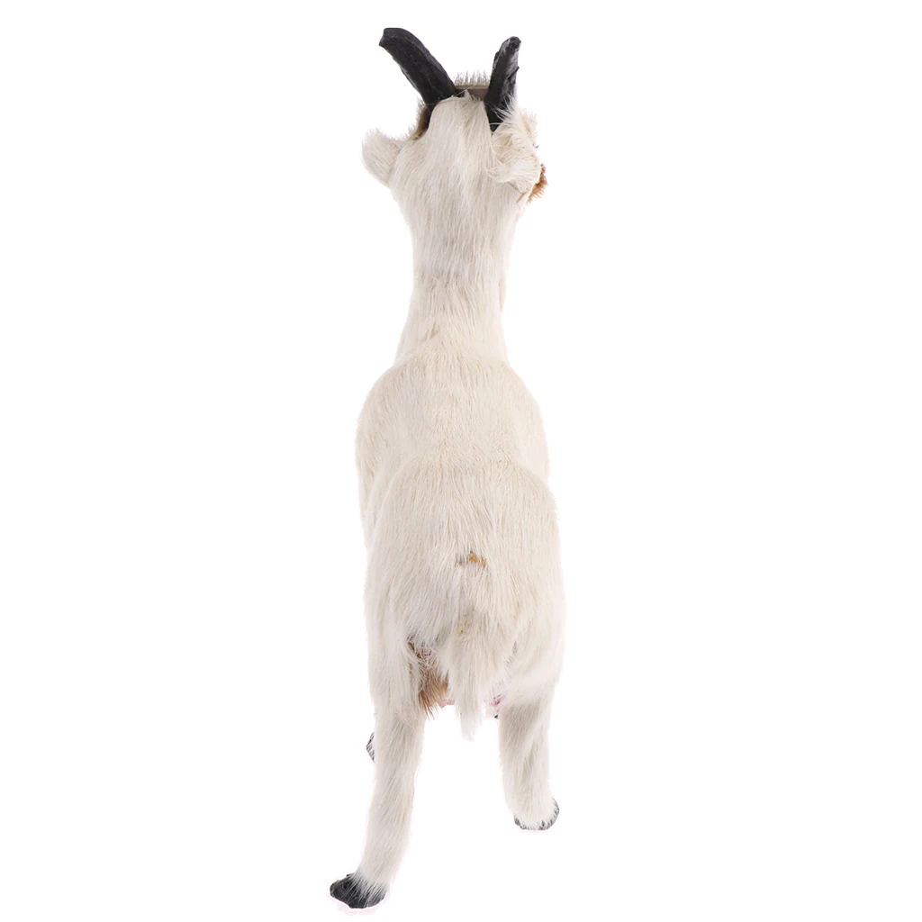 Realistic Faux Fur Stanidng Goat Animal Model Figures Home Decoration