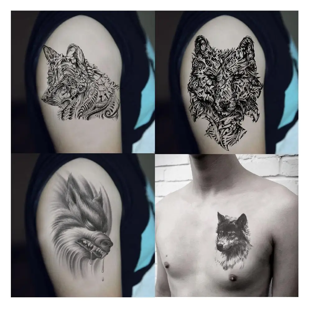 018 3d Loup Tatouage Autocollant étanche Temporaire Tatoo Gros Animaux Bras Dos Poitrine Jambe Garçons Hommes Femmes Corps Art Maquillage Outils