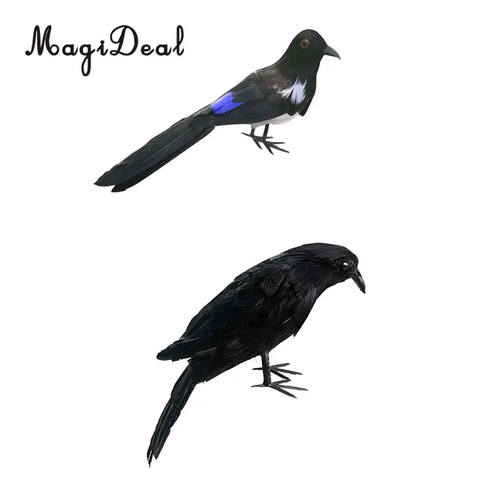   2pc/set Lifelike Raven Magpie Birds for Garden Halloween Wedding Yard Decoration