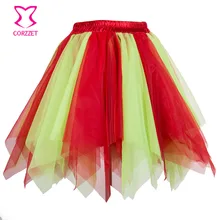 Смесь цветов Ruffle слоистых Asymmetrical Mesh Тюлевая юбка Для женщин пачка Юбки для женщин Для женщин S Подъюбники Jupe сексуальный корсет Нижняя юбка faldas