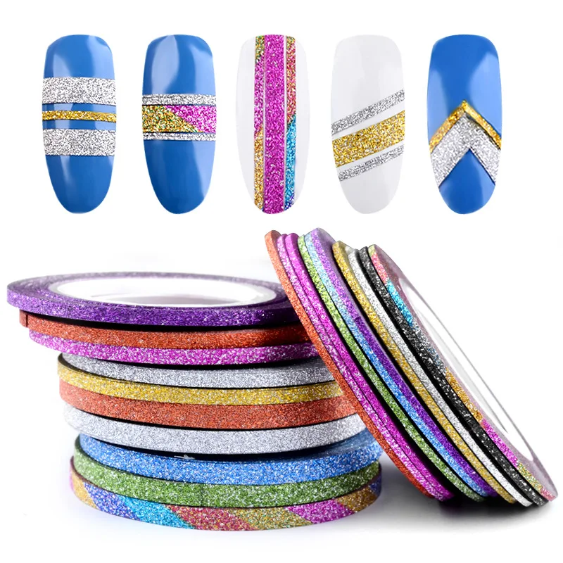 

10pcs/pack 1mm 10 Color Rolls Scrub Metallic Adhesive Striping Tape Wide Line DIY Nail Art Tips Strip Sticker Decal Decoration
