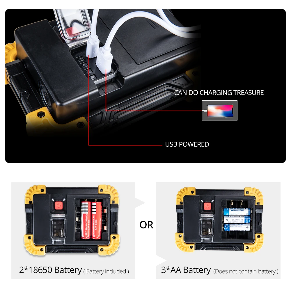 Портативный фонарь 20 Вт USB Перезаряжаемый/на батарейках COB прожектор уличный