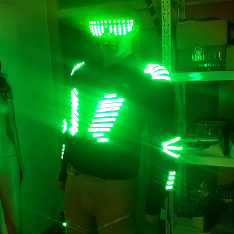 TK0301 мужской костюм робота Красочный Светодиодный светильник светящиеся костюмы для бальных танцев бар dj одежда очки перчатки 1 комплект