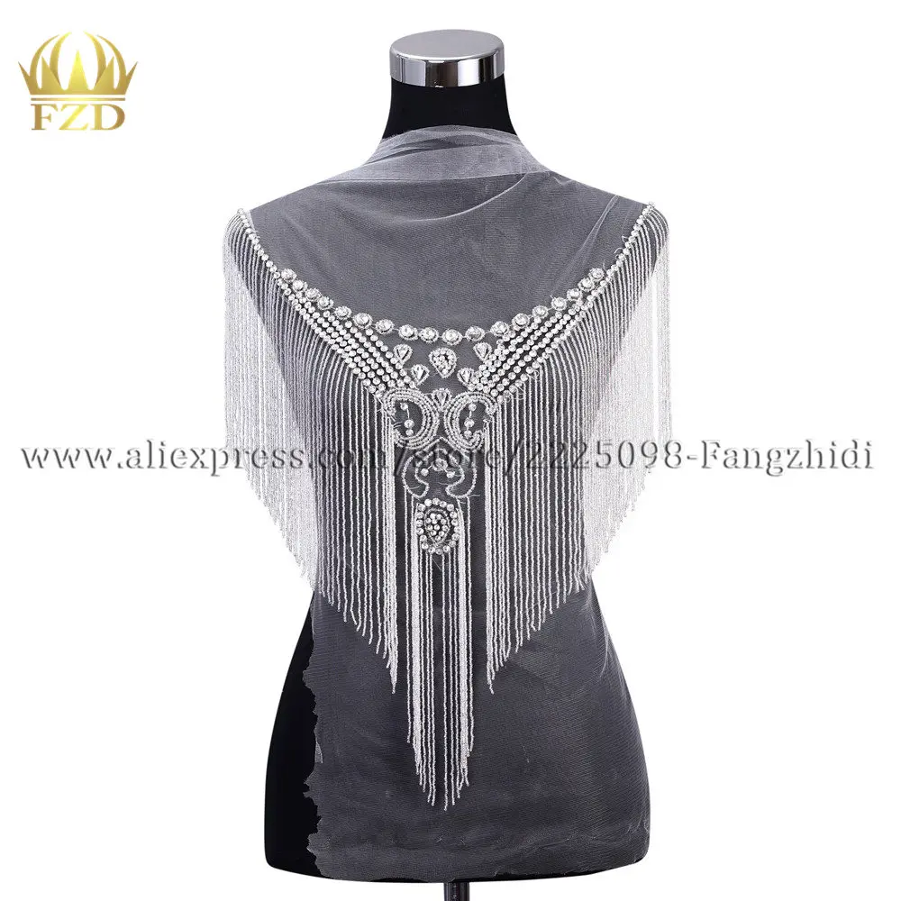 

FZD 1 PIECE Handmade crystal dress Sew On Rhinestone Dangling Patch Bodice Applique Bodices Patches for Wedding Ball Gown Dress