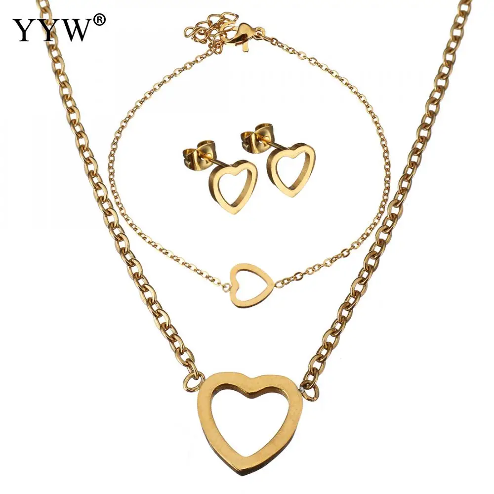 

Stainless Steel Sets For Women Heart Shape Necklace Bracelets Earrings For Women Lover's Engagement Jewelry Gold/Silver Color