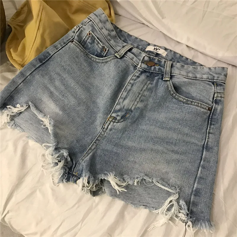 New high-waisted jeans for springsummer 2019 slim irregular wide-leg trousers and Korean baggy shorts for women's wear (8)