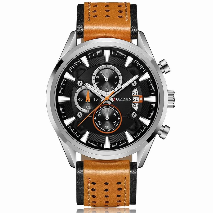 Curren Watch Sport Man часы Luxury кожаный ремешок Военные часы человек часы Роскошные брендовые Для мужчин часы спортивные Водонепроницаемый - Цвет: Brown Silver Black
