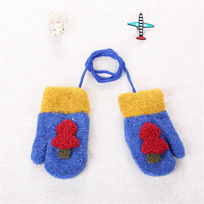 1-3Yea Winter Baby Boy Girl Gloves Thicken Warm Cotton  Full Finger Cute Cartoon Knitting Gloves Infant kids With Sling (4)