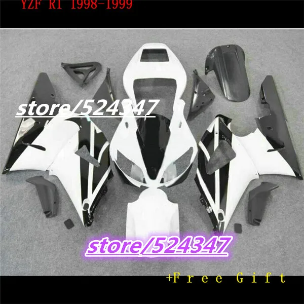 Комплект пластиковых обтекателей для 1998 1999 YZF-R1 черно-белые комплекты кузова YZF R1 98 99 обтекатель комплект аксессуары и запчасти для