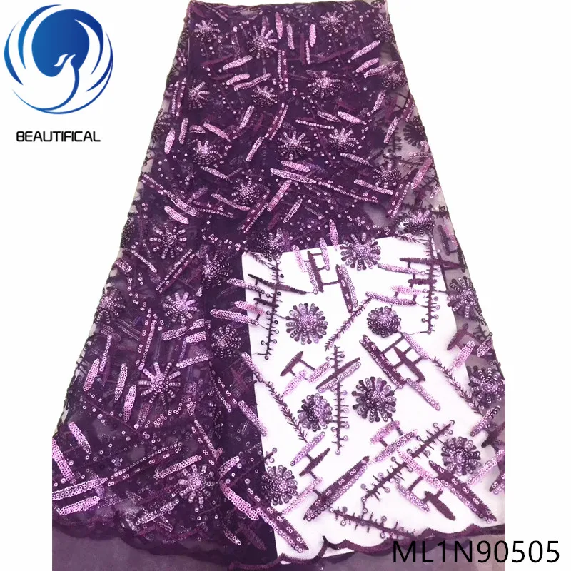 

Beautifical nigerian lace fabrics embroidery net lace fabric Fashion style african lace fabrics with sequins 5yards ML1N905
