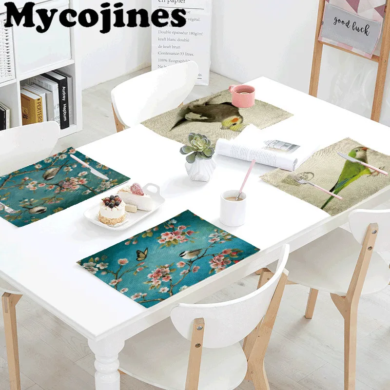 

Nordic Style Tablecloth 42x32cm Bird Parrot Butterfly Napkin Towel Mat Coffee Table Kitchen Restaurant Wedding Decor Western Mat