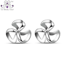 И розничная, Настоящее серебро 925 проба, Элегантные Простые серьги-гвоздики с цветком для женщин, модные ювелирные изделия для девочек