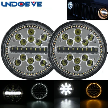

undoeve 2 pcs car Led Driving Light 12V 63W 7 Inch Round Headlights for Jeep Niva Lada 4x4 White DRL Yellow Turn Signal Lights