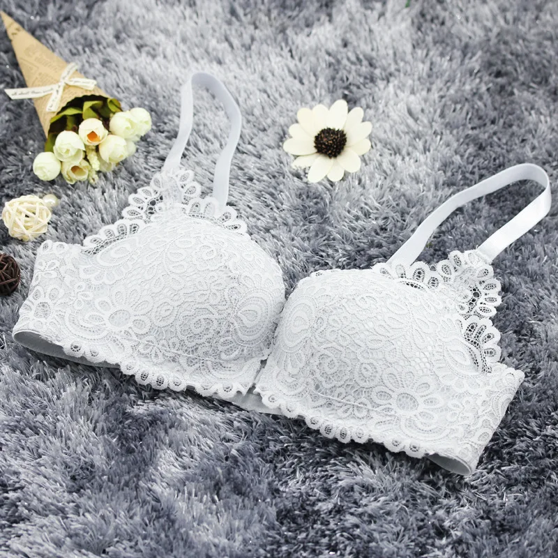 

2019 New Hot Sale Bra Lace-Side Glossy Wire Free Seamless Underwear Front Buckle Sexy Bra For Women Push Up Beauty Back Bra