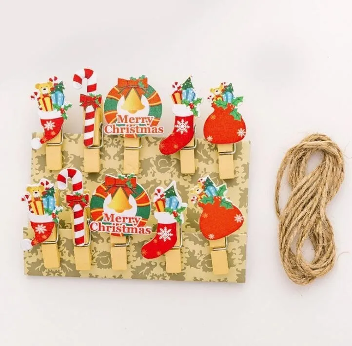 Рождественская серия деревянные трос клип серии папка канцелярских принадлежностей и школьных принадлежностей 10 шт./пакет - Цвет: sheng-dan-li-wu