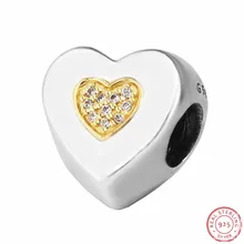 Шикарные фирменные бусины в форме сердца для женщин Изготовление ювелирных изделий DIY Fit PANDORA Подвески Серебро 925 и Настоящее 14 К золото прозрачный CZ FL595K