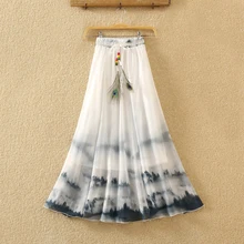 Летние женские длинные Винтажные эластичные шифоновые юбки с высокой талией женский галстук юбка богемная трапециевидная юбка с принтом Saias AB1293