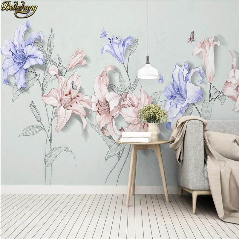 beibehang custom Vintage lilies Painting 3d Wallpaper for Living Room Backdrop Home Improvement Murals 3D wall papers home decor