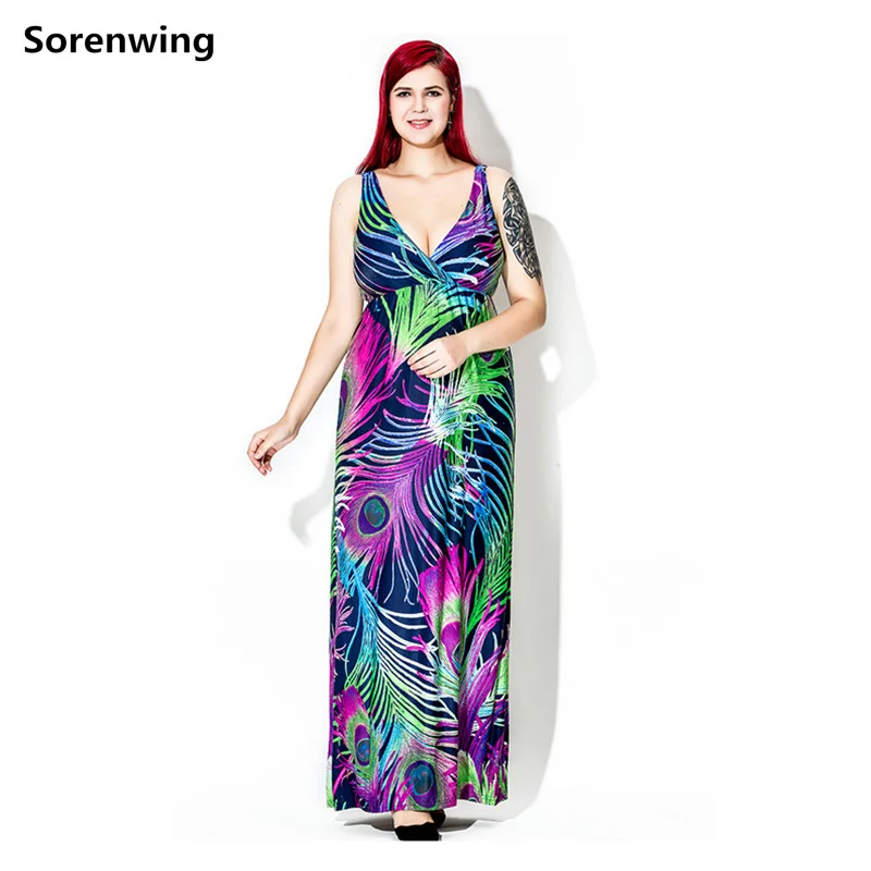 

Sorenwing Hot Sale women's plus size oversized Boho 2018 party dresses casual Maxi Dress sexy Sundress Vestidos de festa W52
