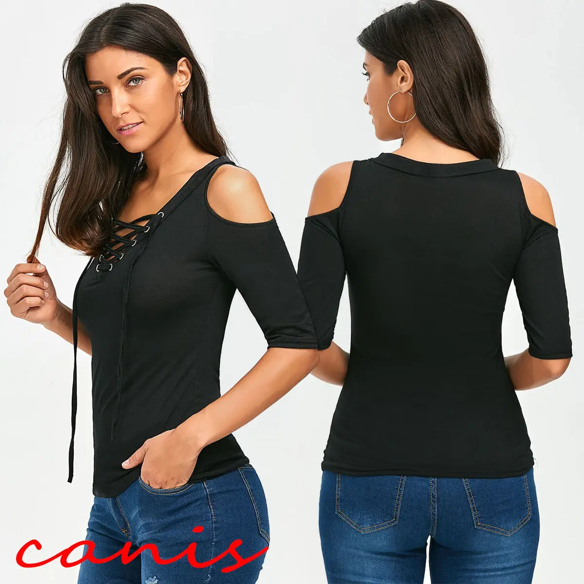 hirigin Women Cut Out Cold Shoulder Tees Summer Girl Lace Up Ladies